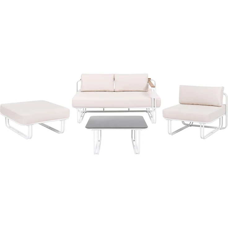 Lounge Set mit Tisch und Ottomane 3-Sitzer CAMEROTA Metall Weiß – Bild 1