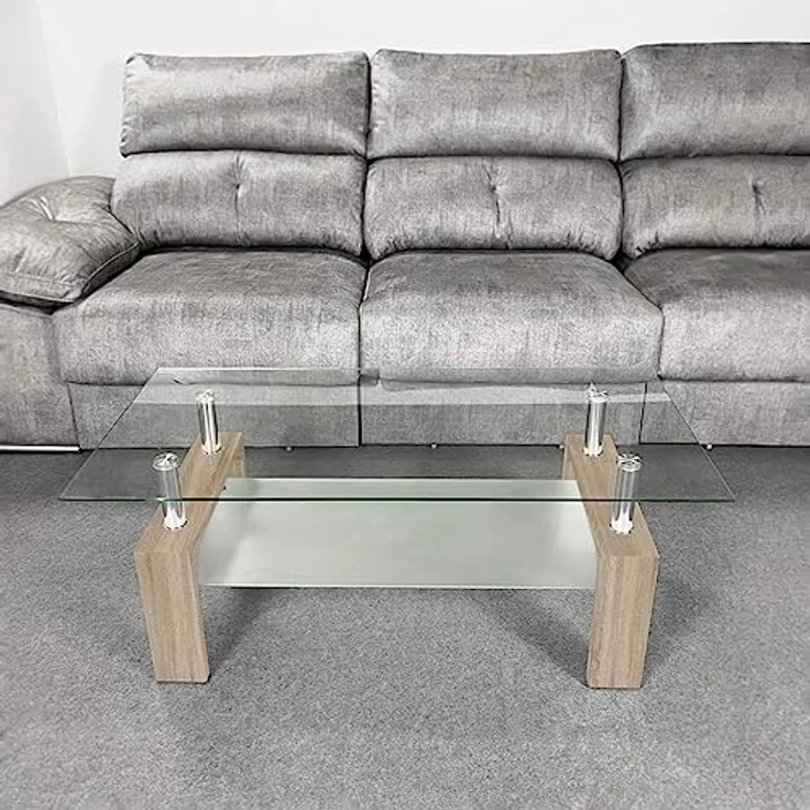Homey Couchtisch aus Glas, für Wohnzimmer oder Esszimmer, Modell Tango, Holz, Cambria, 110 cm (Breite) x 55 cm (Tiefe) x 45 cm (Höhe) – Bild 2