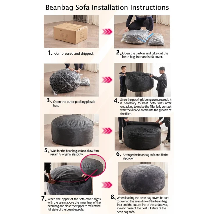 Wohnora-3FT Sitzsack,Sitzsackstuhl, Sofa für Erwachsene,weicher und bequemer Lesestuhl,geeignet für Schlafzimmer, Balkone und andere Orte,H 50cm x T 90cm x B 90cm,Kaffee – Bild 1