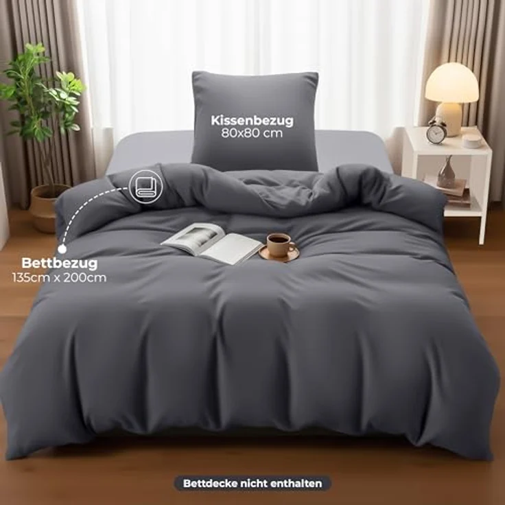 Utopia Bedding Bettwäsche 135x200 Set - Mikrofaser Bettbezug 135x200 cm + 1 Kissenbezug 80x80 cm - Grau – Bild 5