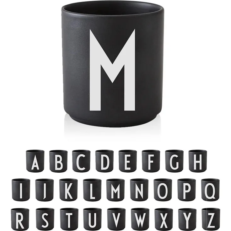 Design Letters Buchstaben Porzellan Kaffeetasse A-Z Schwarz | Weihnachten dekoration | Weihnachtsgeschenke für Frauen, Männer | Dekorativ Design Tasse in Premium Porzellan mit eingravierter Buchstabe