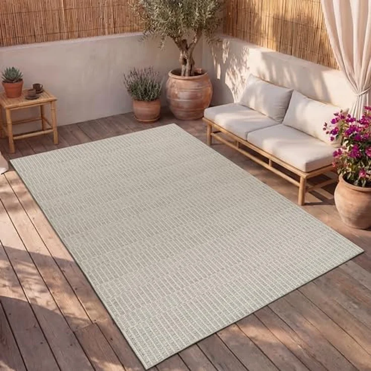 Paco Home In-& Outdoor Teppich Balkon Terrasse Küchenteppich Modernes Boho Ethno Muster, Grösse:133x190 cm, Farbe:Beige 5 – Bild 3