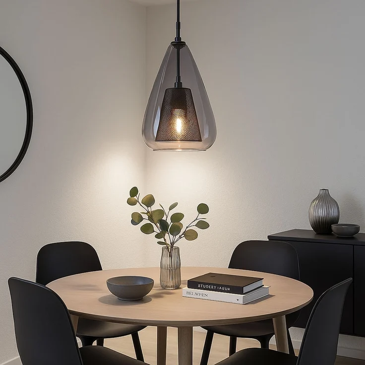 Pendelleuchte, Gitter, schwarz, Glas, E14, H 150 cm – Bild 2