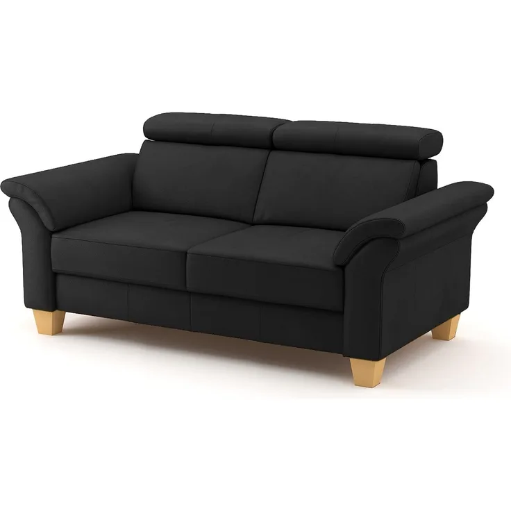 CAVADORE 2-Sitzer-Sofa Ammerland in Echtleder / Landhaus-Sofa mit Federkern + Kopfteilverstellung / 156 x 84 x 93 / Leder Schwarz