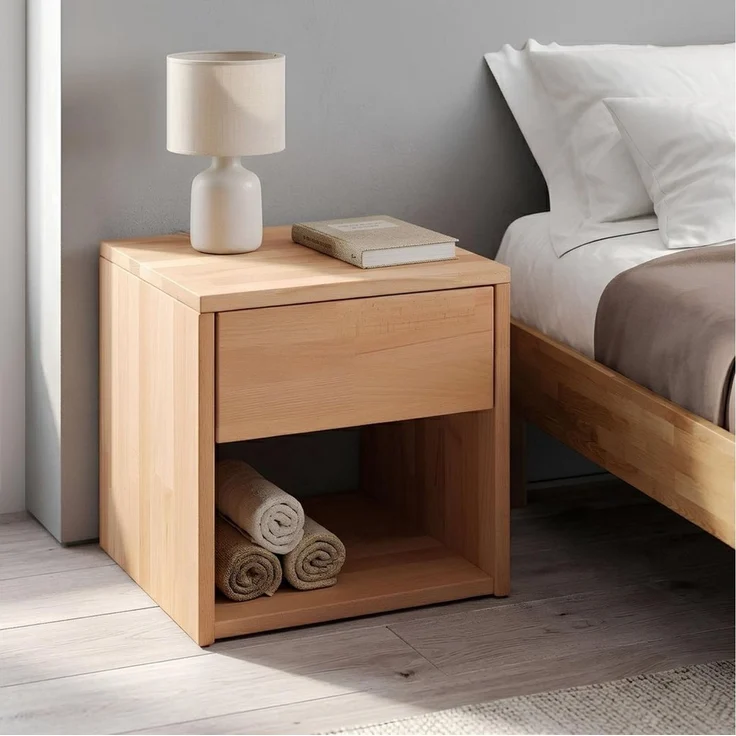 Krok Wood Nachttisch Jana aus Massivholz, geölt, mit Schublade, Farbe Natur 40x39x39 cm – Bild 1