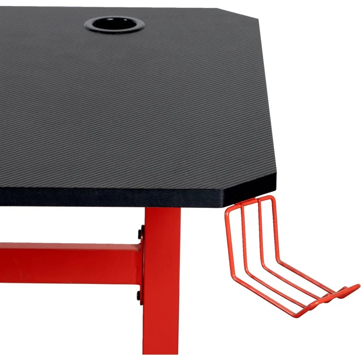 Carryhome 'PLAYER' Computertisch, MDF Carbon Dekor anthrazit rot schwarz, 140 x 75 x 60 cm, mit Headset- und Becherhalter – Bild 2