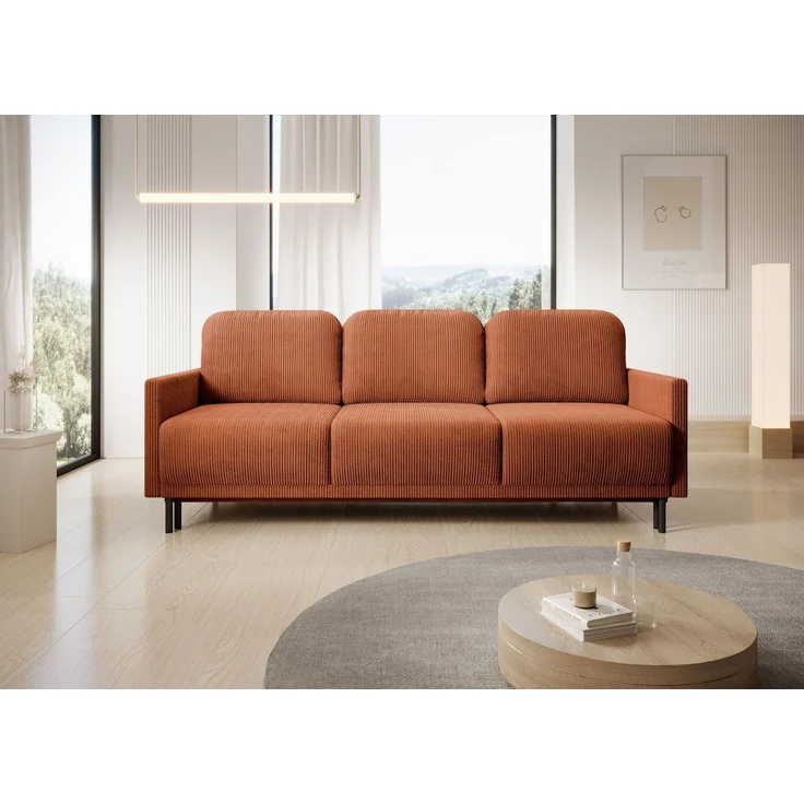 Selsey 'Hamiel' 3-Sitzer Sofa mit Schlaffunktion und Bettkasten, Cord, Kupferrot – Bild 2