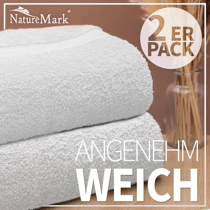 NatureMark 2er Pack DUSCHTÜCHER Premium Qualität 70x140 cm DUSCHTUCH Dusch-Handtuch Doppelpack Farbe: Weiß – Bild 3