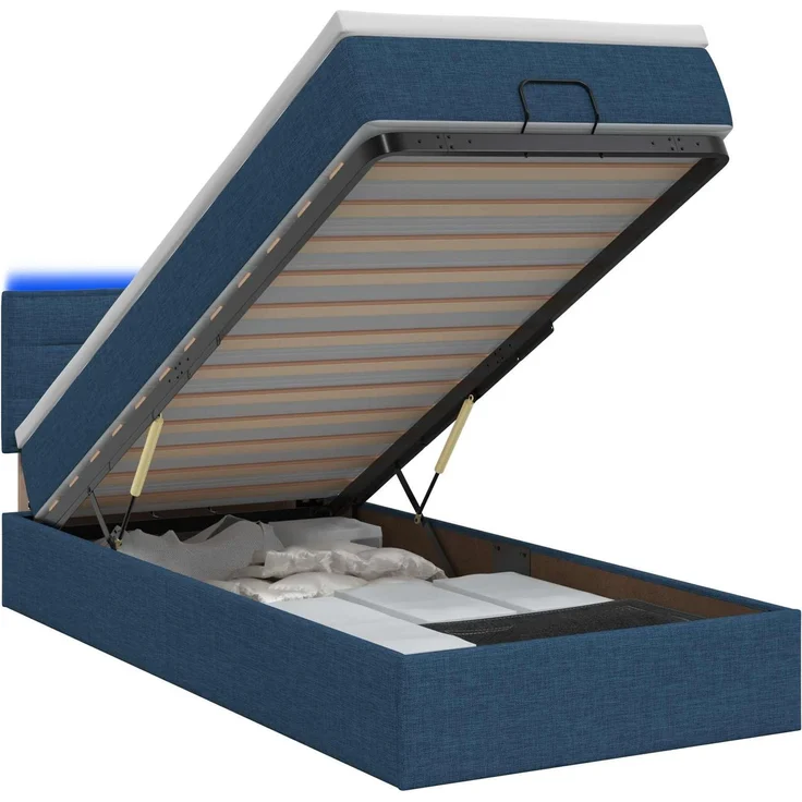 vidaXL Ottoman-Bett mit Matratze und LED Blau 90 x 190 cm Stoff 3456793 – Bild 2