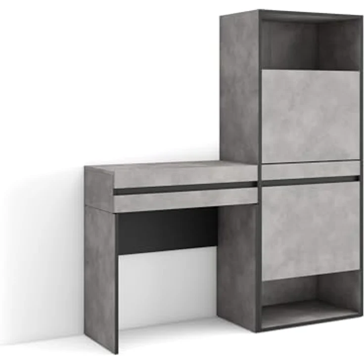 Skraut Home | Konsolentisch, Flurtisch | Beistelltisch für Eingang | 130x145x35 cm | mit Schublade | Schuhschrank | Moderner Stil | Zement – Bild 1