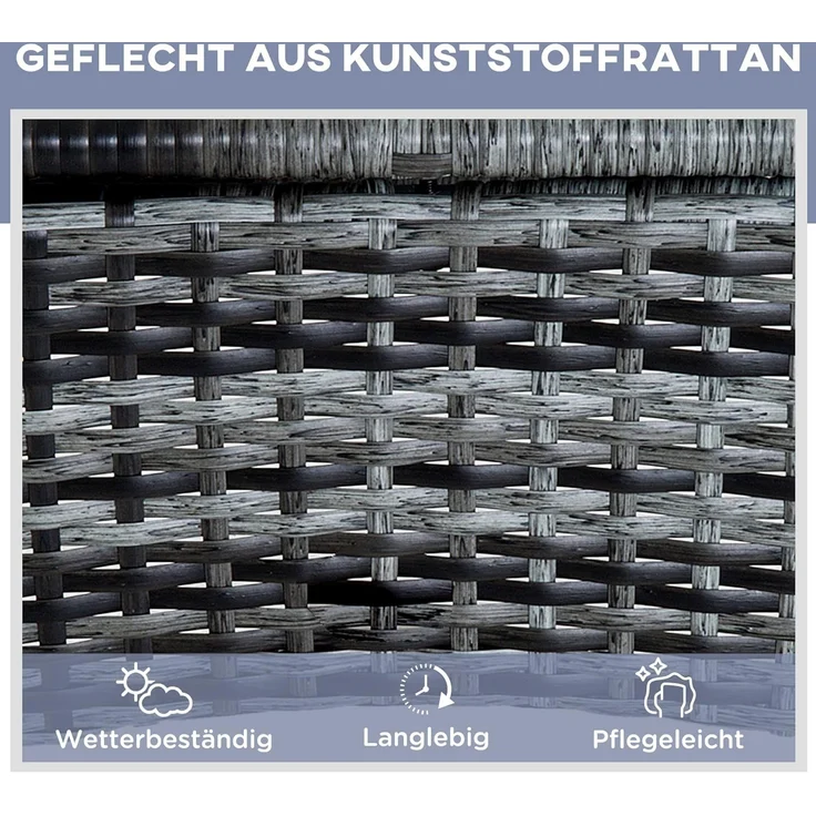 Outsunny Gartenlounge-Set 3er-Set, Polyrattan+Metall, (Liege, 3-tlg, Sonnenliege), Stabile Bauweise, Für Outdoor gemacht – Bild 3
