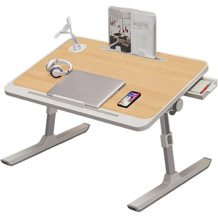 Refined Living Laptoptisch Betttisch Klappbar mit Schublade Buchständer Laptop-Stopper USB (Laptoptisch Holzplatte für Wohnzimmer Büro und Unterwegs Sofa Boden, 1-St, 60x40 cm Laptop-Ständer, Laptop Tablett, Bett-Schreibtisch), Höhen Neigung Verstellba... – Bild 2
