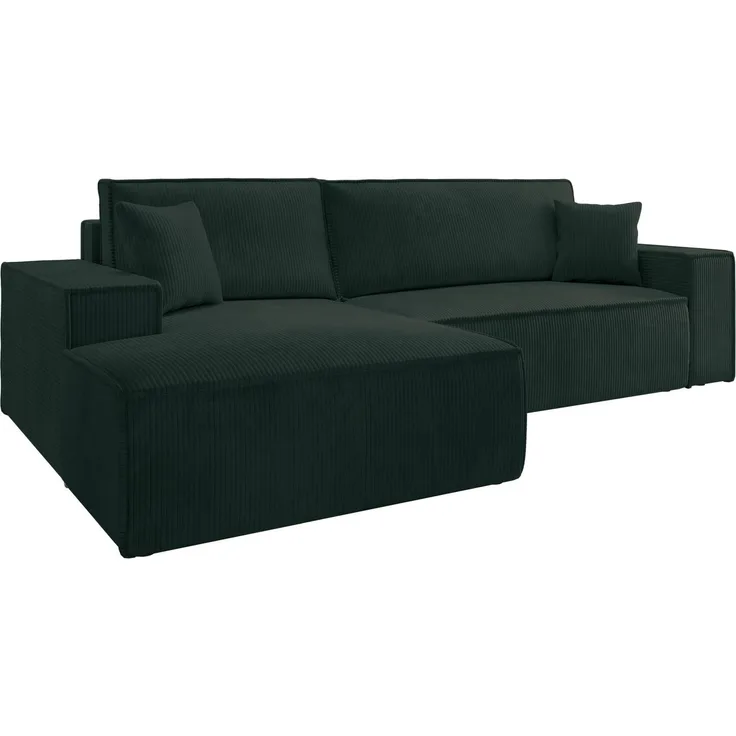 Selsey 'Farese New' Ecksofa mit Schlaffunktion, Cord-Bezug in Grün, linksseitig, 85 x 267 x 167 cm