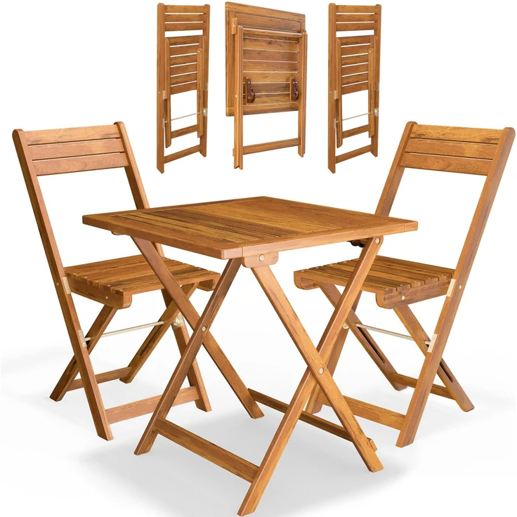 Casaria Balkonset für 2 Personen wetterfest, Akazie braun, 58 x 60 x 71 cm – Bild 1