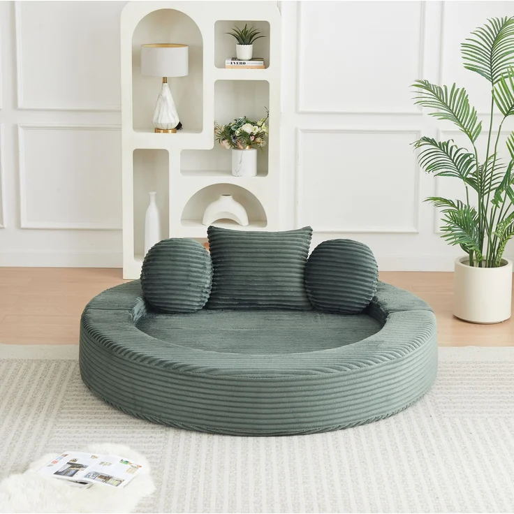 Schlafsofa aus Cord, 4-in-1 umbaubar zum runden Tagesbett, 180x183x55 cm, Grün – Bild 2