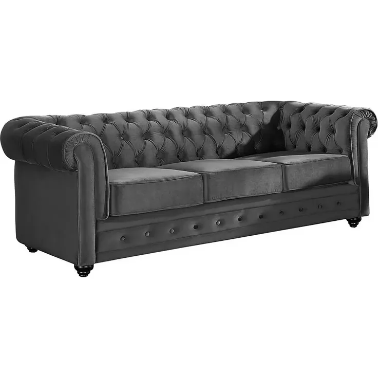 Vente-unique - CHESTERFIELD Couchgarnitur mit Sessel SamtStoff Grau - B 78 cm88 cm x H 72 cm x L 205 cm82 cm – Bild 3