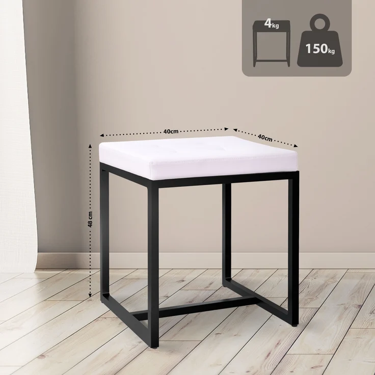 CLP Sitzhocker Barci mit Polsterung und schwarzem Eisengestell,weiß Kunstleder – Bild 2