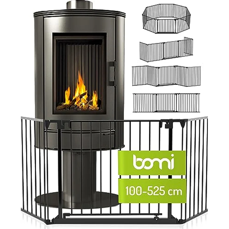 BOMI Kinderschutzgitter Kamin Milo XL 100-525 cm | Extrabreite Tür: 75 cm Durchgang & Feststellfunktion | Kaminabsperrung aus Metall | Ofen Schutz für Kinder freistehend | Kaminschutzgitter 4m – Bild 2