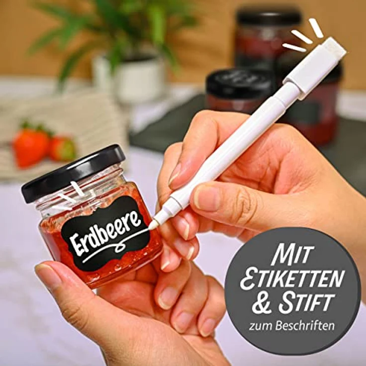 Praknu Einmachglas 24 Mini Gläser mit Deckel 50 ml - Mit Etiketten und Stift, Glas, (Set, 24-tlg), Mit Etiketten & Stift - Luftdicht - Spülmaschinenfest – Bild 2