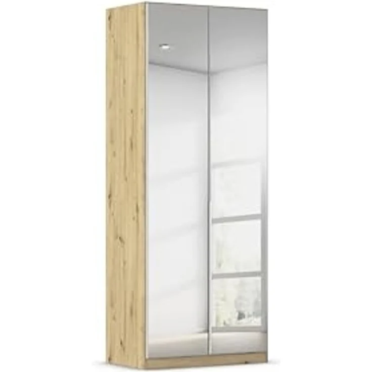 Rauch Möbel Alabama, Kleiderschrank für Schlafzimmer, Kinderzimmer, Wohnzimmer, Garderobe, Flur, 2-türig, Spiegel, mit Zubehör Classic, Farbe Eiche Artisan, Holz, Breite 91 cm – Bild 1
