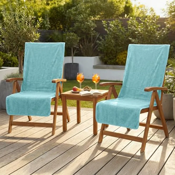 Laynenburg Handtuch Frottee Schonbezug Gartenstuhl, Baumwolle (2-St), Handtuch-Bezug Hochlehner - Stuhl-Bezug mit Umschlag für Campingstuhl – Bild 2