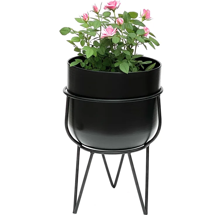 DanDiBo Blumenhocker mit Topf Metall Schwarz 42,5 cm Blumenständer 96151 Blumensäule Modern Pflanzenständer Pflanzenhocker