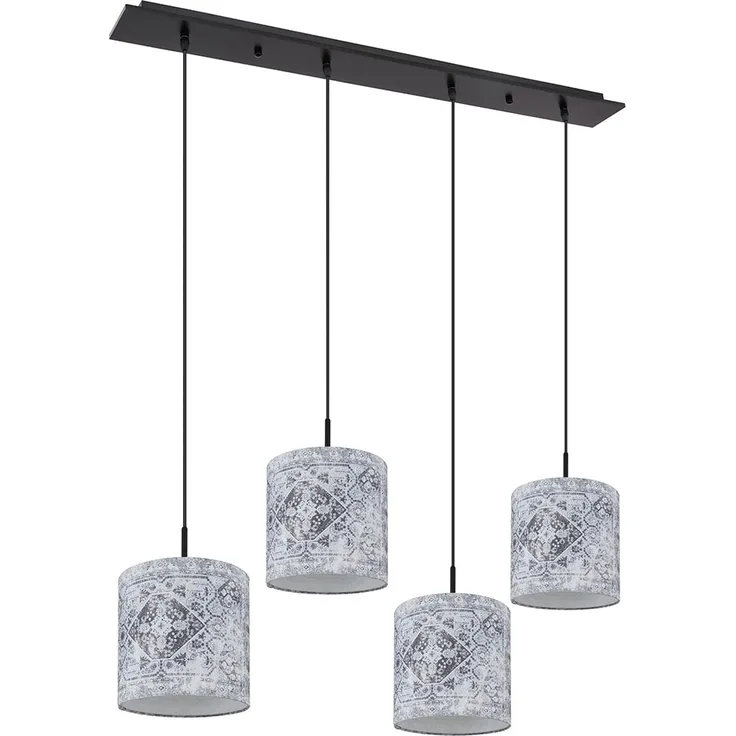 Hängeleuchte, Metall, Textil, schwarz, 4 Flammig, L 100 cm