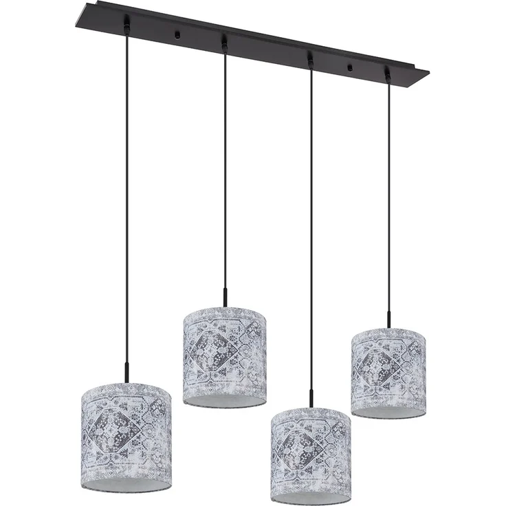 Hängeleuchte, Metall, Textil, schwarz, 4 Flammig, L 100 cm – Bild 1