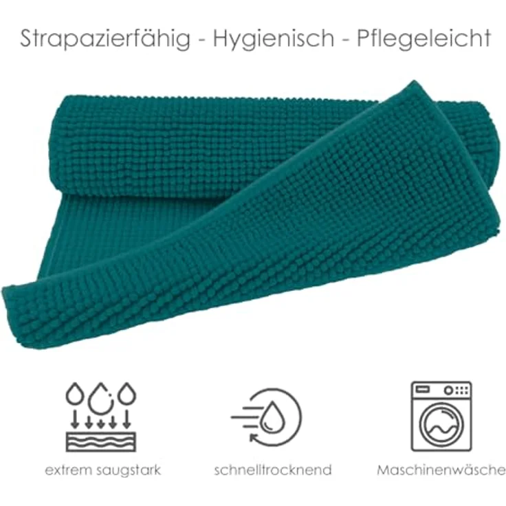 heimtexland Badematte Badvorleger Chenille Badteppich Duschvorleger, rutschhemmend beschichtet, Fußbodenheizung geeignet, 70, Polyester, rechteckig, 45x50 cm, Hochflor, super weich, extrem saugfähig, Maschinenwäsche – Bild 6