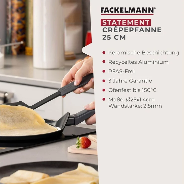 FACKELMANN Crepepfanne 25cm Statement – Keramik beschichtete flache Pfanne - Recyceltes Aluminium mit Antihaft-Beschichtung – Für alle Herdarten inklusive Induktion, 3 Jahre Garantie, PFAS-frei – Bild 2