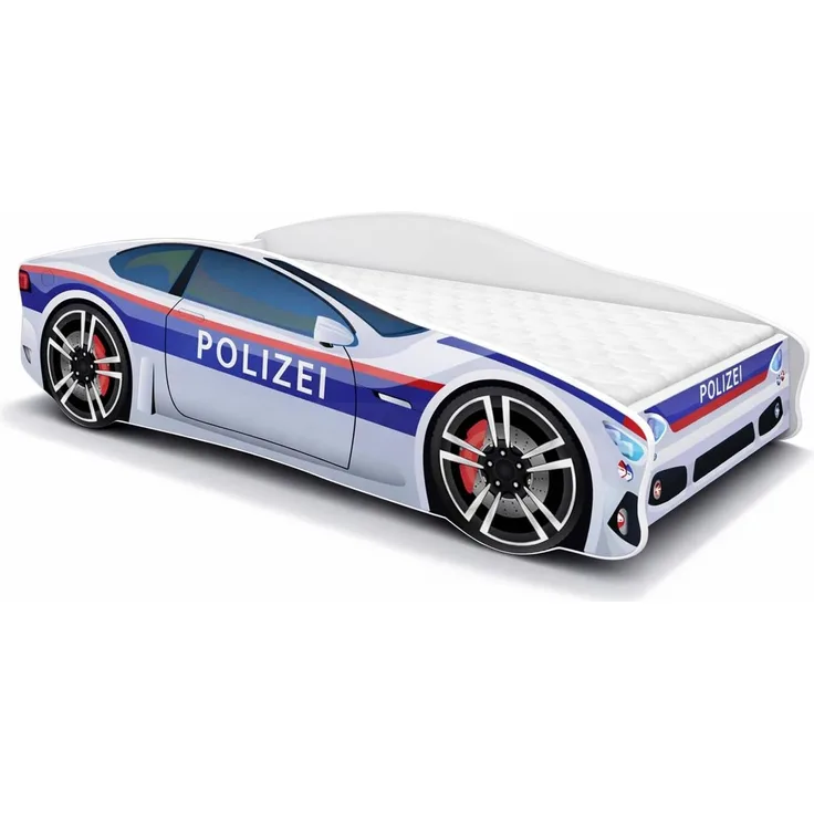 ACMA Kinderbett Auto-Bett Polizei mit Rausfallschutz, Lattenrost und Matratze (Polizei 3, 160x80 cm)