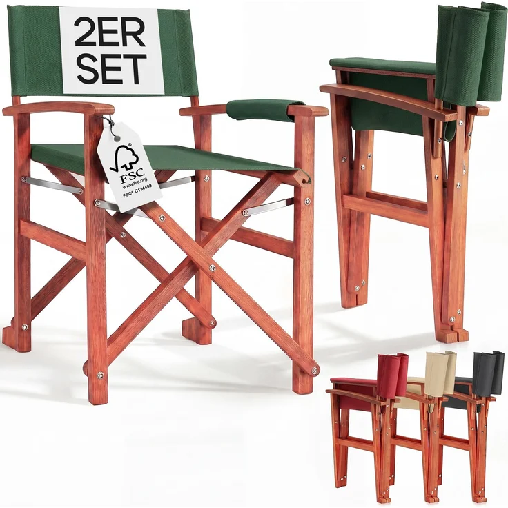 CASARIA® 2er Set Regiestuhl aus FSC® Eukalyptusholz Grün – Bild 1