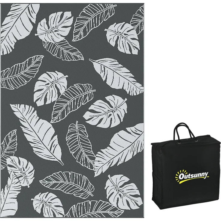 Outdoor-Teppich wetterfester Kunststoffteppich 182x274cm doppelseitiges Design für Balkon Terrasse Grau Weiß--Herde--182x274x0.3cm--YOUDENOVA