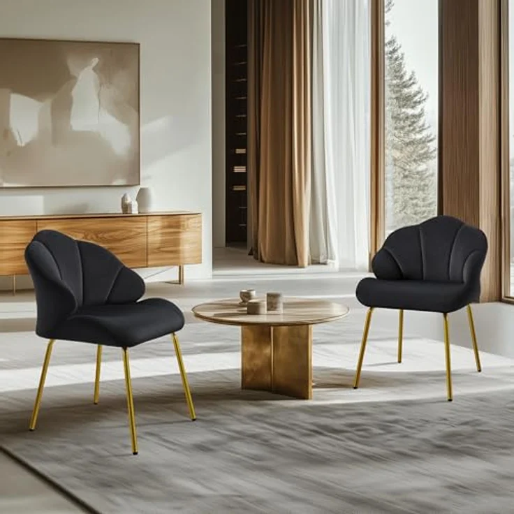 Yaheetech Sessel Loungesessel in Muschelform, Ohrensessel modern, Polsterstuhl mit Metallbeinen, Polyester, für Wohnzimmer/Schminktisch/Schlafzimmer, Schwarz – Bild 5
