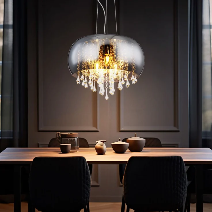 Hängeleuchte, rauchfarben, Glaskristalle, Chrom, 44 cm – Bild 4