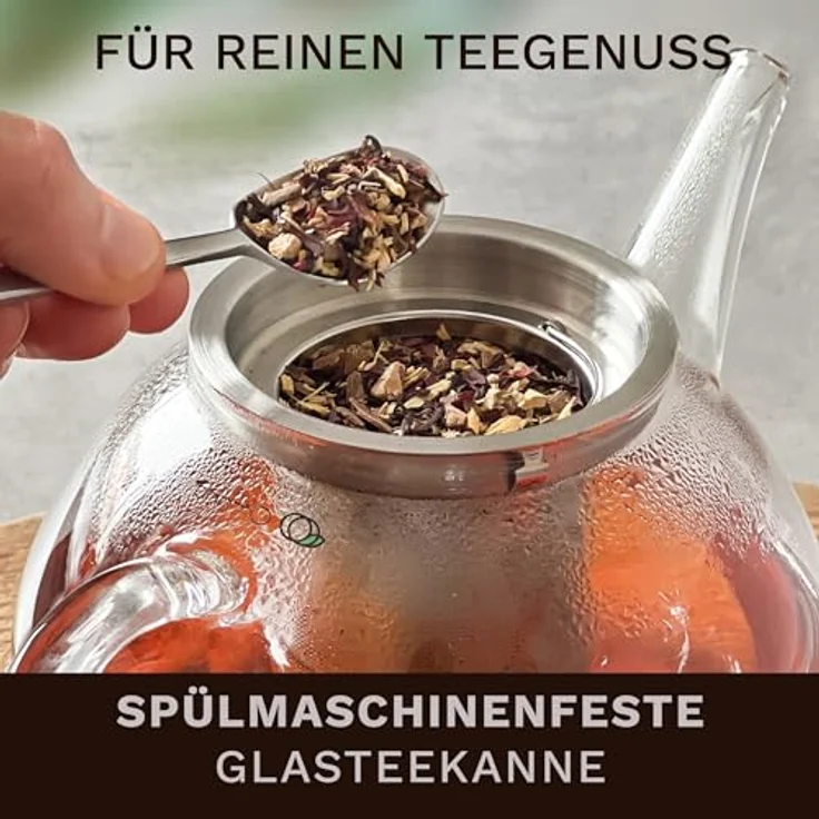 Creano Teekanne Creano Teekanne aus Glas 1,2l + ein Stövchen aus Edelstahl, 3-teilige, (Set, 4-St) – Bild 8