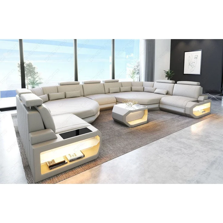XXL Wohnlandschaft Asti - Büffelleder - beige-weiß – Bild 2