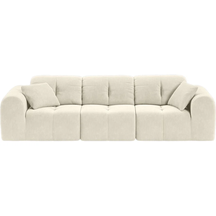 skølm 'Vanaheim' Sofa 3 Sitzer mit 2 Kissen, Cloud Sofa Cord beige, Vollschaumcouch it Federkern und Vakuum-Kompression, kein Aufbau erforderlich – Bild 12
