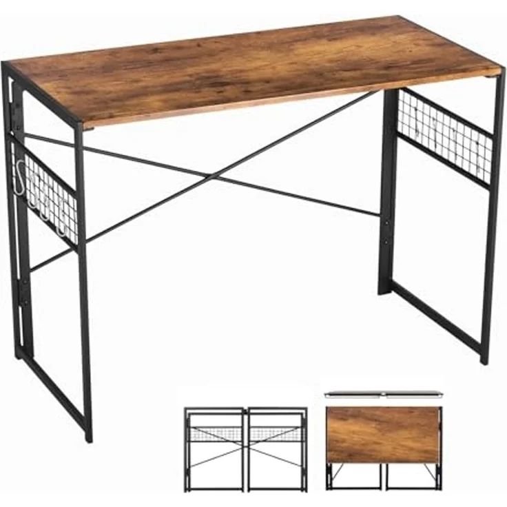 FurnitureR Esstisch Klappbar 100x50cm - Gästetisch faltbar mit Stahlrahmen, 50kg, für 4 Personen, klappbar 5,5cm (Braun Holzoptik) – Bild 2