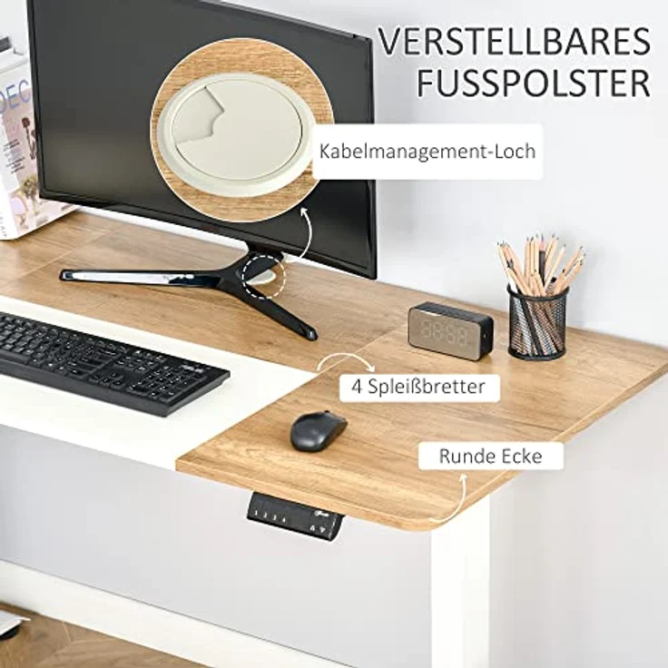 Vinsetto Schreibtisch Elektrischer Tischgestell mit Motor Computertisch (Stehschreibtisch, 1-St, Arbeitstisch), Metall Spanplatte Natur+Weiß 140 x 70 x 72-116 cm – Bild 7