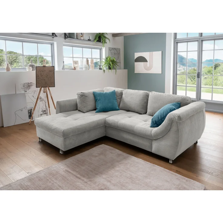 Polsterecke >Allin< in silber / petrol, Cord - 250x66x190cm (BxHxT) – Bild 2