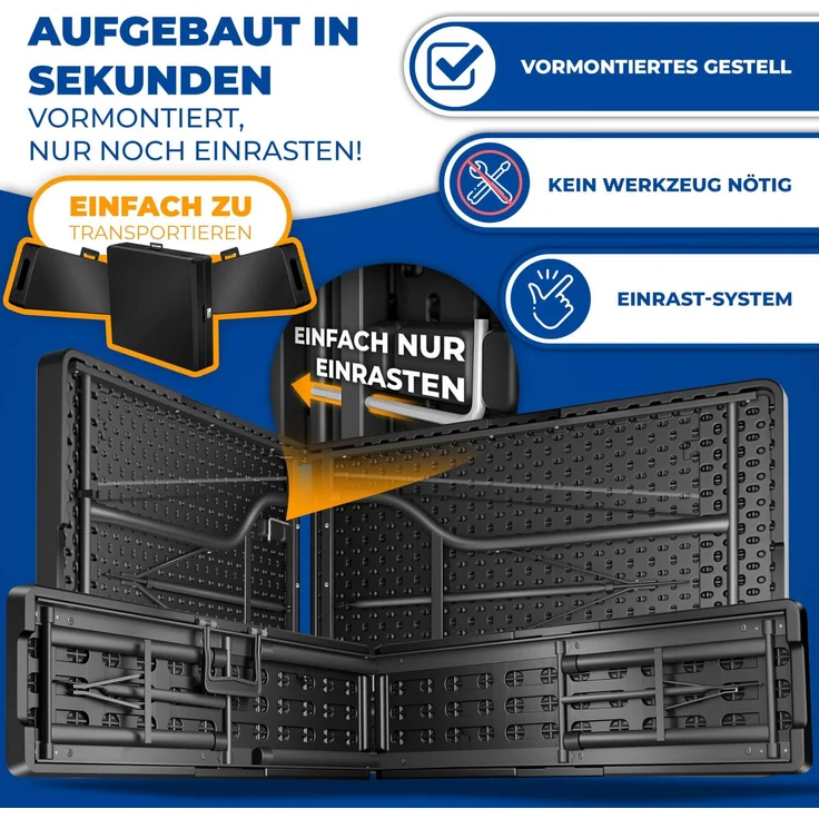 KESSER® Bierzeltgarnitur 3-teilig Set Tisch & 2x Bank | Buffettisch für drinnen & draußen Gartengarnitur klappbar 183x76x74cm Kunststoff Klapptisch Gartentisch inkl. Abdeckung & Tragegriffe Schwarz, Glatt – Bild 4