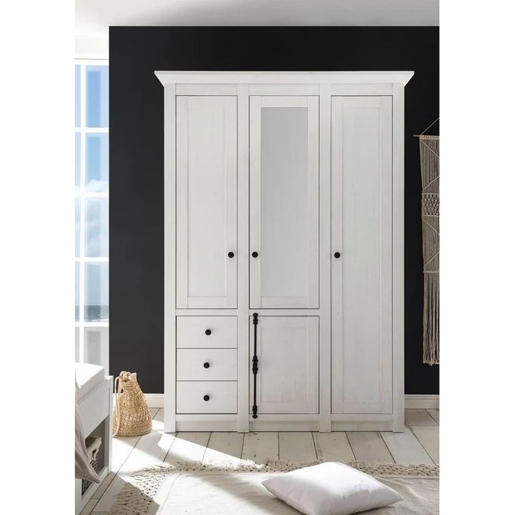 Home affaire Kleiderschrank California Landhaus Wäscheschrank mit Spiegel, 147 oder 236cm breit INKLUSIVE komplette Innenausstattung, mit einzigartigen Griffen – Bild 2