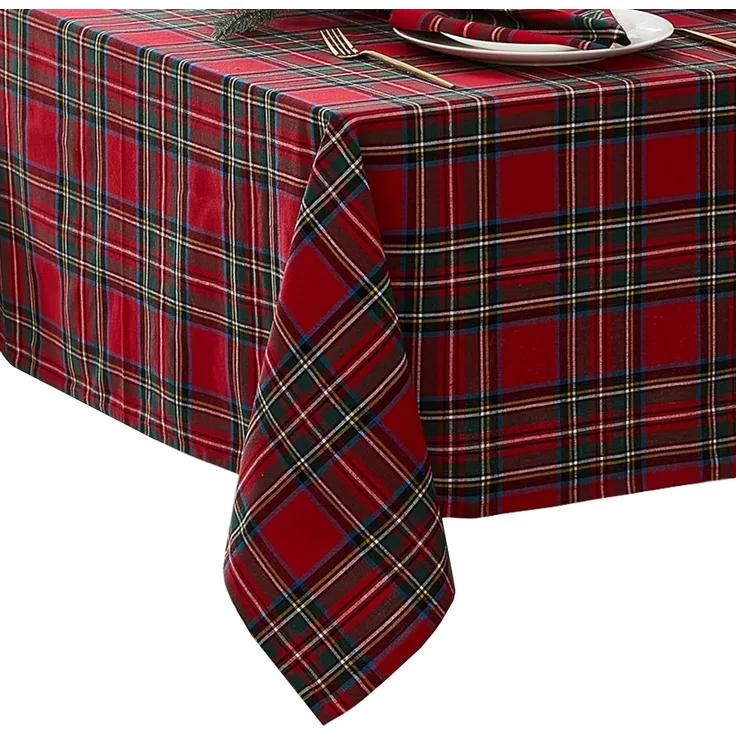 Elrene Home Fashions Stowe Tischdecke, Schottenkaro, Weihnachts-/Wintermotiv, Baumwolle, rechteckig, 132,1x177,8 cm, Rot