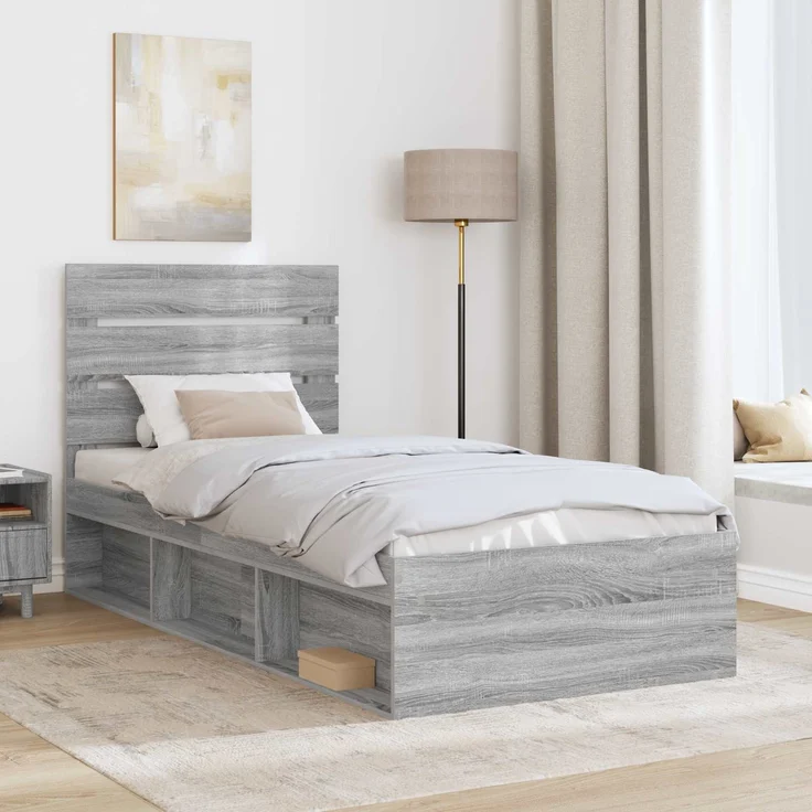 vidaXL Bettrahmen Graues Sonoma 100 x 200 cm Massives Kiefernholz 3411781 – Bild 2