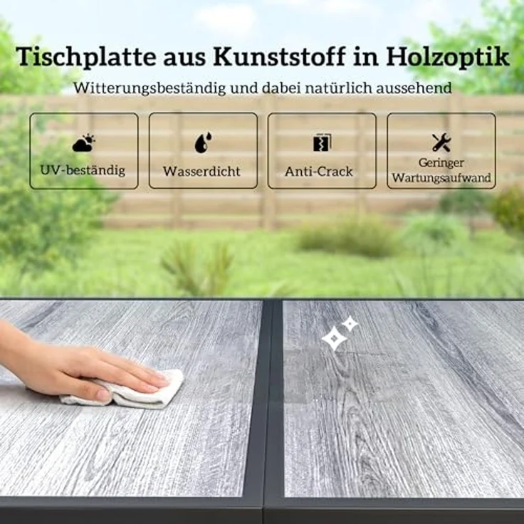 Outsunny Garten-Essgruppe Tisch mit 6 Atmungsaktiven Stühlen, Holzoptik, Stahlrahmen, (Gartenset, 7-tlg, Gartenmöbel Set), für Garten Balkon Terrasse Schwarz – Bild 3