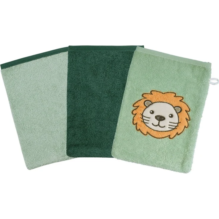 Wörner Waschhandschuh Löwe, (Set, 3-St), 3er-Set, mit Stickerei