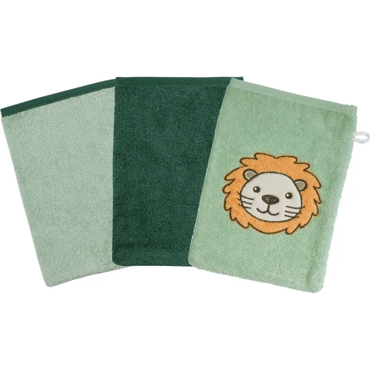 Wörner Waschhandschuh Löwe, (Set, 3-St), 3er-Set, mit Stickerei