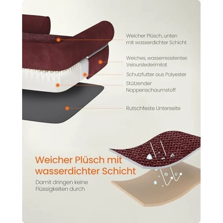 Feandrea Orthopädisches Hundebett, weiche Polsterung, erhöhte Ränder, Bezug abnehmbar und waschbar, rutschfeste Unterseite, beerenrot, 120 x 85 x 20 cm – Bild 6