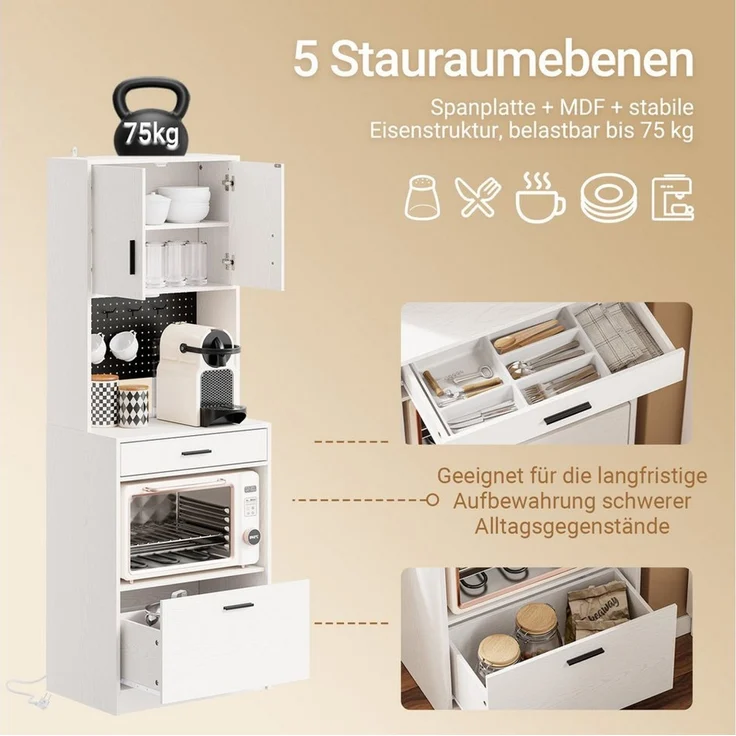 SoBuy Buffet FSB98-E, Küchenschrank mit Steckdose, Buffetschrank Küche, Sideboard Mikrowellenschrank mit Steckdose und 2 USB, für Küche und Kaffeebar – Bild 3
